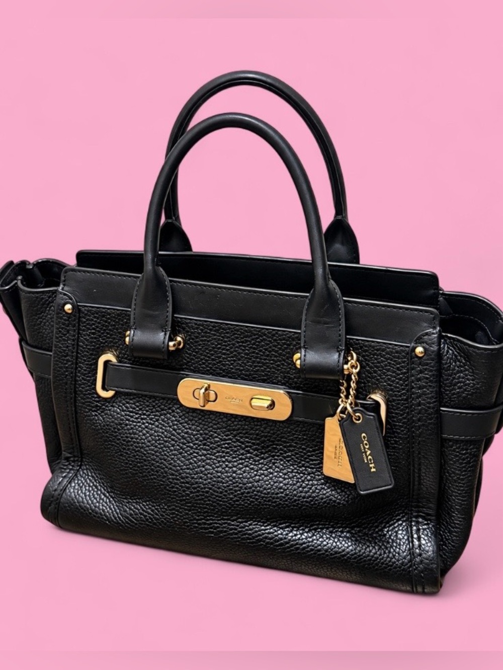 COACH Swagger 27 Black Pebble Leather Satchel Bag
